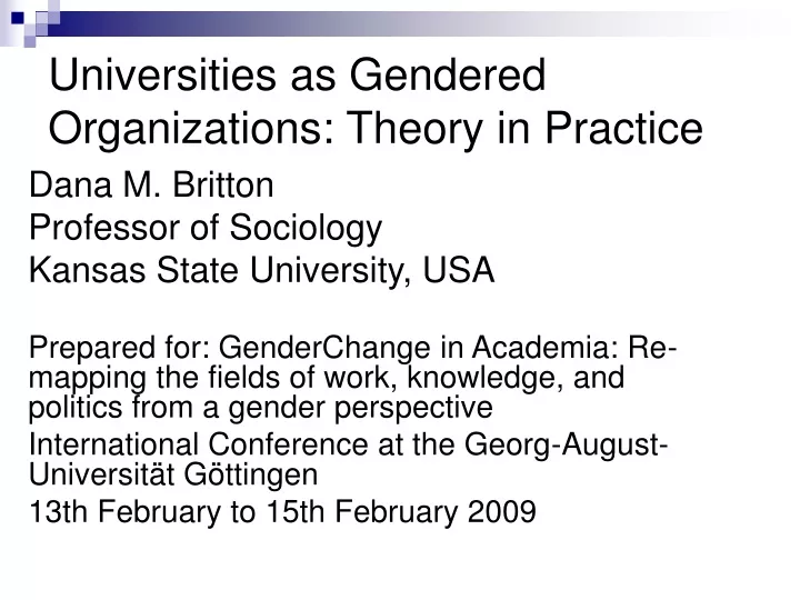 universities as gendered organizations theory in practice
