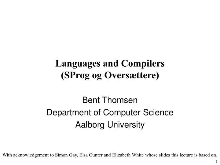 languages and compilers sprog og overs ttere