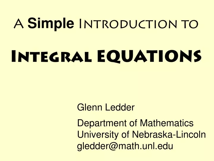 a simple introduction to integral equations