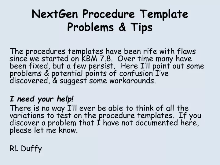 nextgen procedure template problems tips