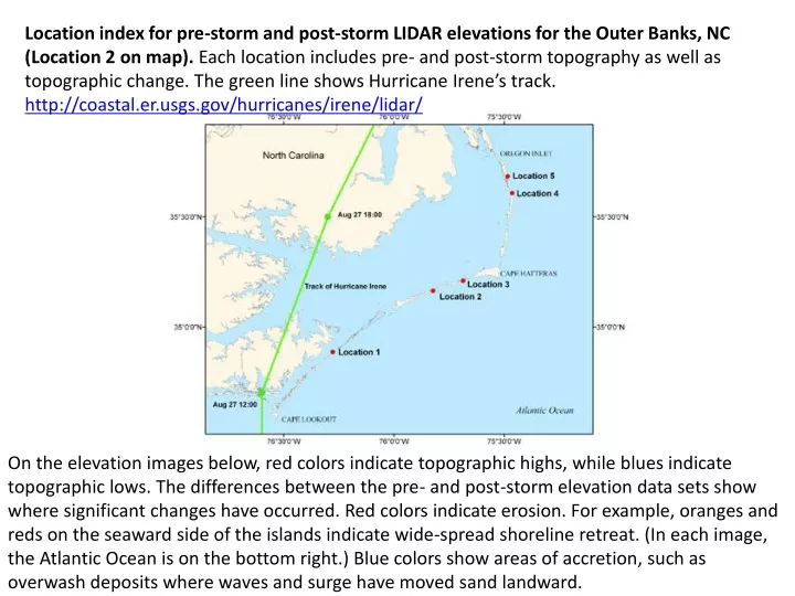 location index for pre storm and post storm lidar