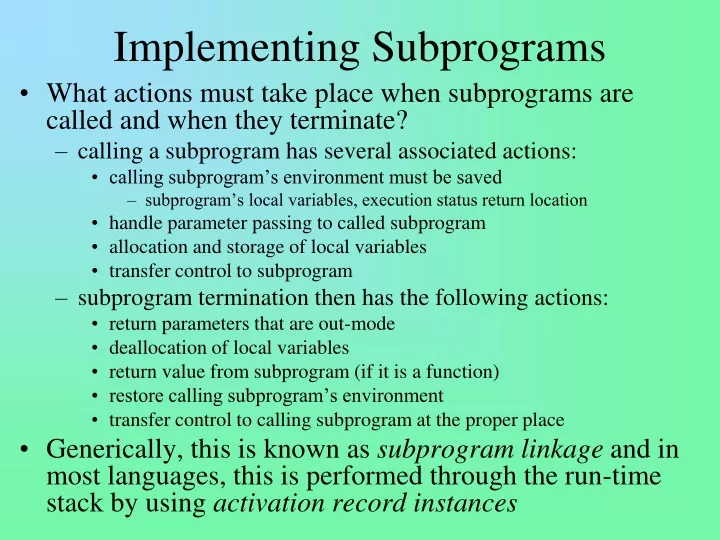 implementing subprograms