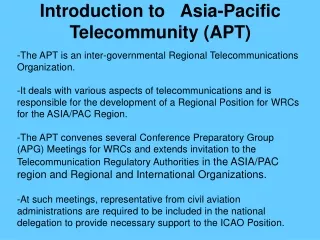 Introduction to Asia-Pacific Telecommunity (APT)