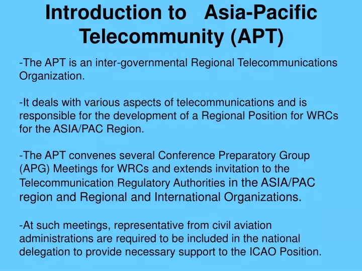 introduction to asia pacific telecommunity apt
