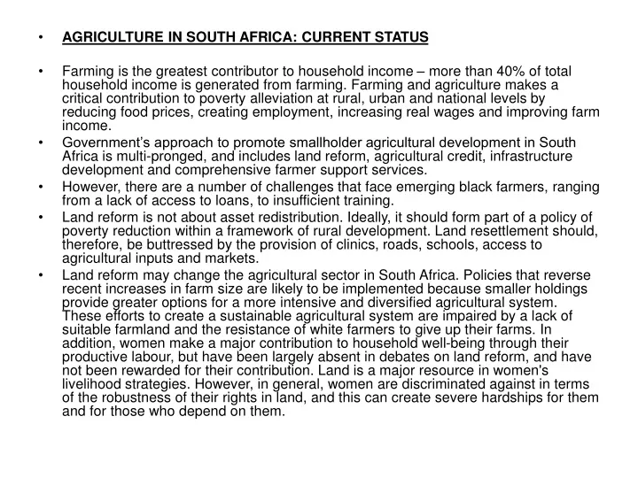 agriculture in south africa current status