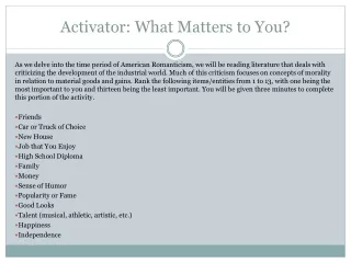 Activator: What Matters to You?