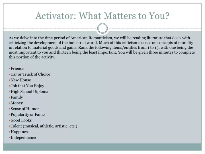activator what matters to you