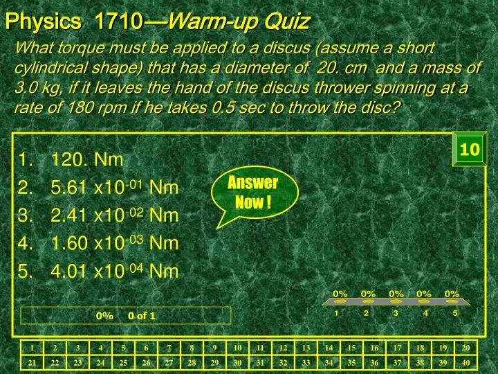 physics 1710 warm up quiz
