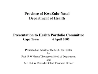 Province of KwaZulu-Natal Department of Health