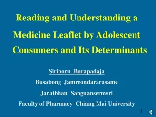 Reading and Understanding a Medicine  Leaflet  by  Adolescent Consumers and It s  Determina nts