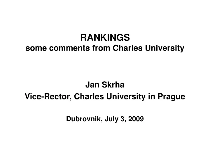 rankings some comments from charles university