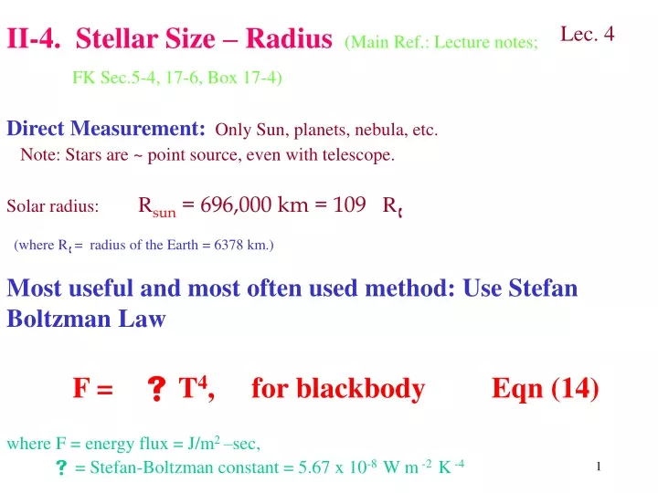 ii 4 stellar size radius main ref lecture notes