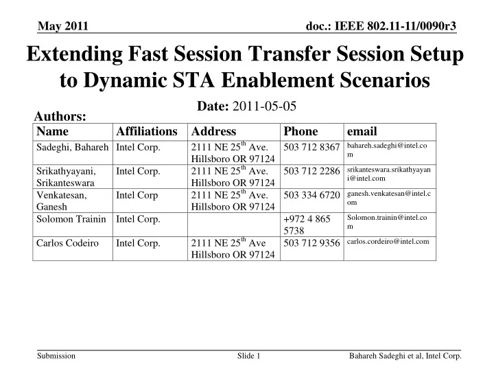 extending fast session transfer session setup to dynamic sta enablement scenarios