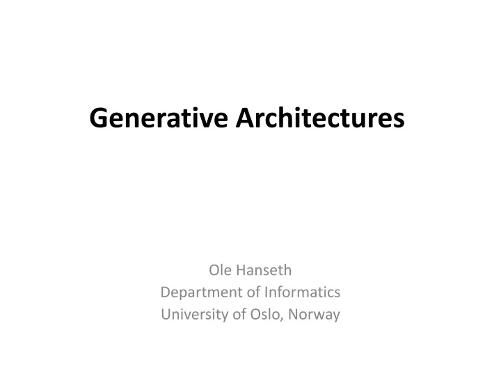generative architectures