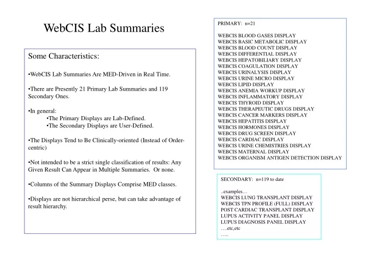 webcis lab summaries