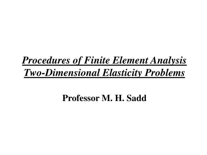 procedures of finite element analysis