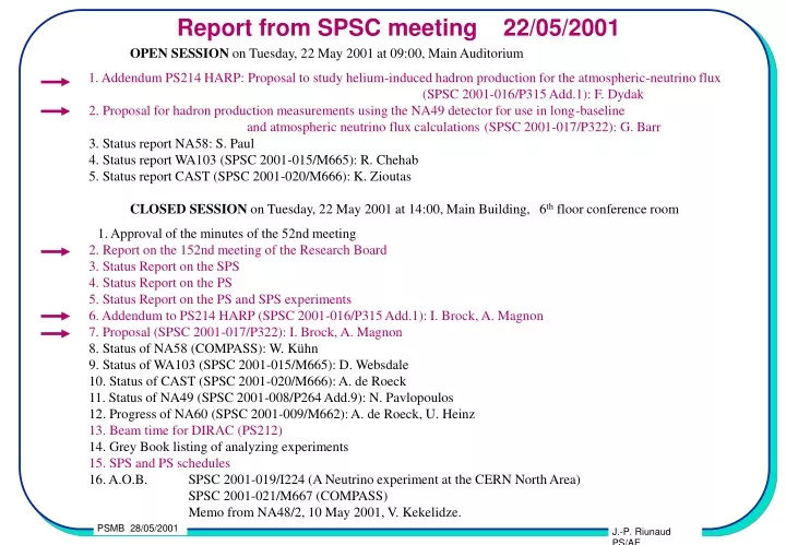 report from spsc meeting 22 05 2001