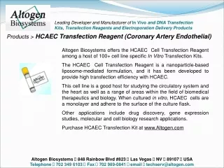 Products &gt; HCAEC Transfection Reagent (Coronary Artery Endothelial)