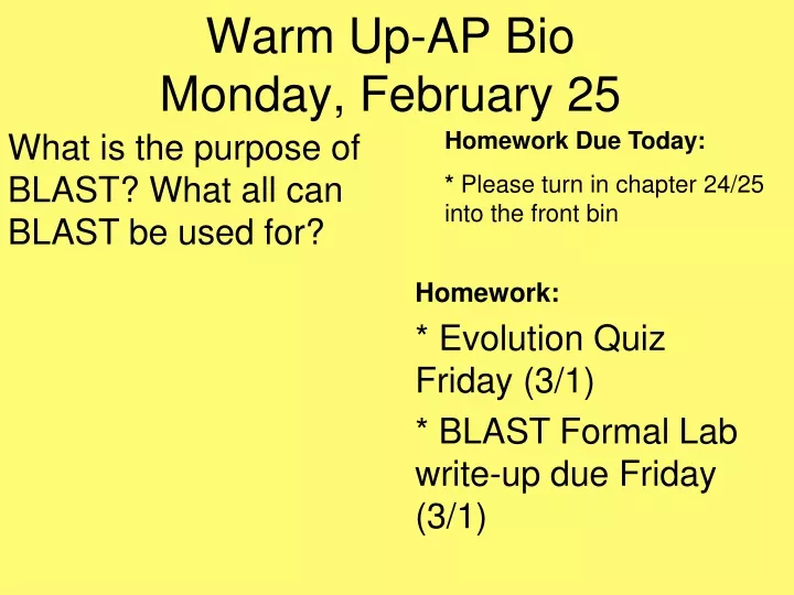 warm up ap bio monday february 25