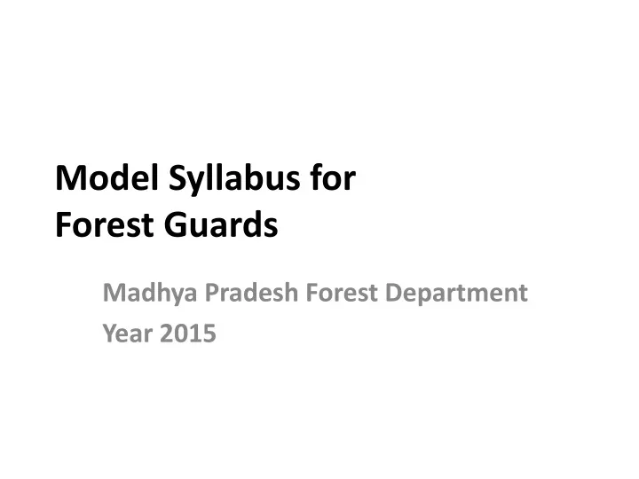 model syllabus for forest guards