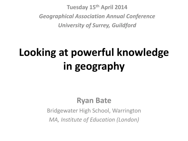 looking at powerful knowledge in geography