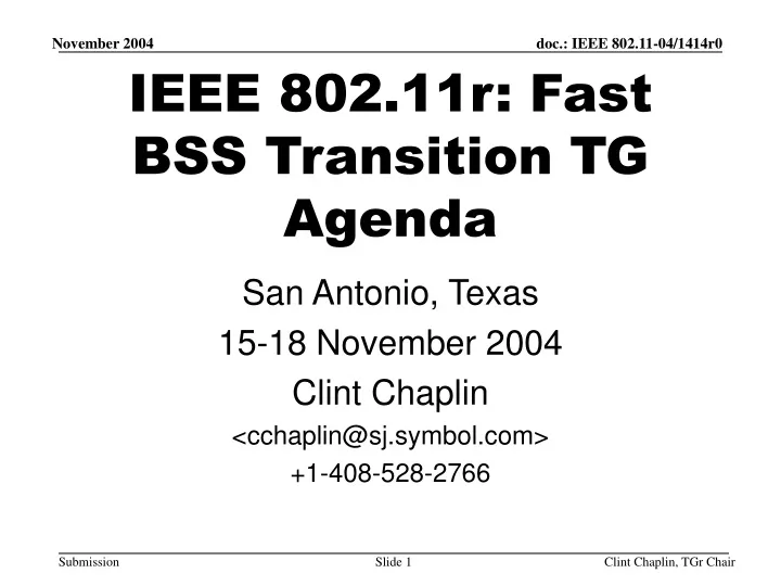 ieee 802 11r fast bss transition tg agenda