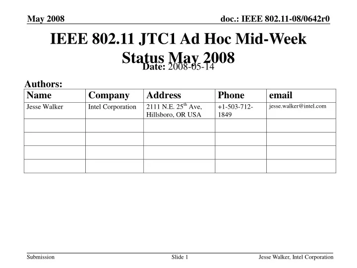 ieee 802 11 jtc1 ad hoc mid week status may 2008