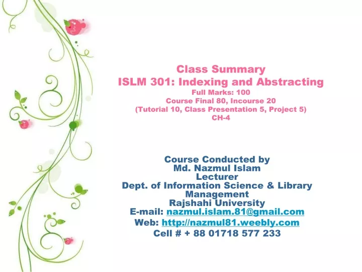 class summary islm 301 indexing and abstracting
