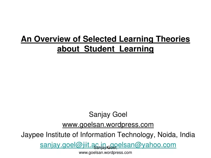 an overview of selected learning theories about student learning