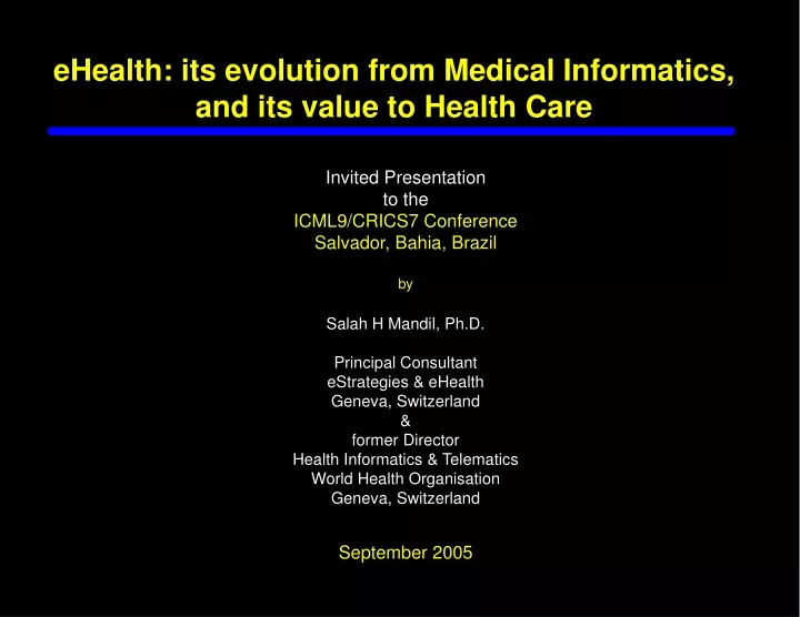 ehealth its evolution from medical informatics