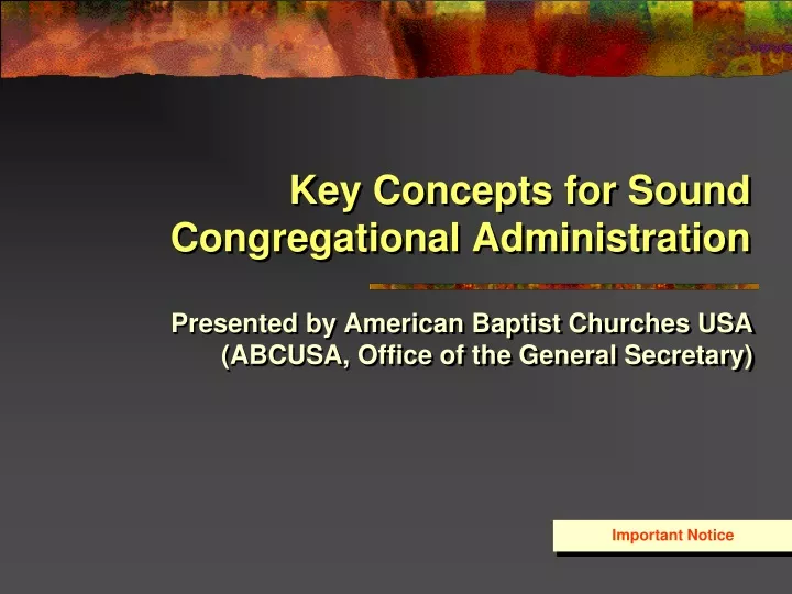 key concepts for sound congregational administration