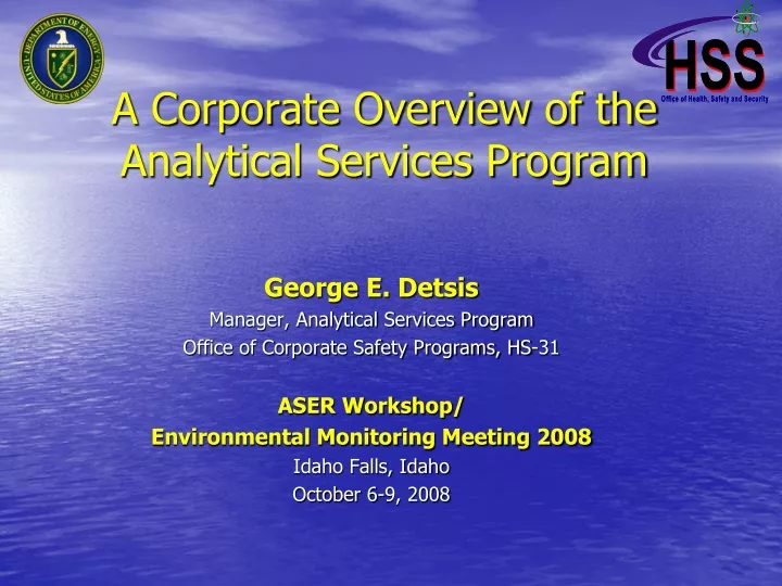 a corporate overview of the analytical services program