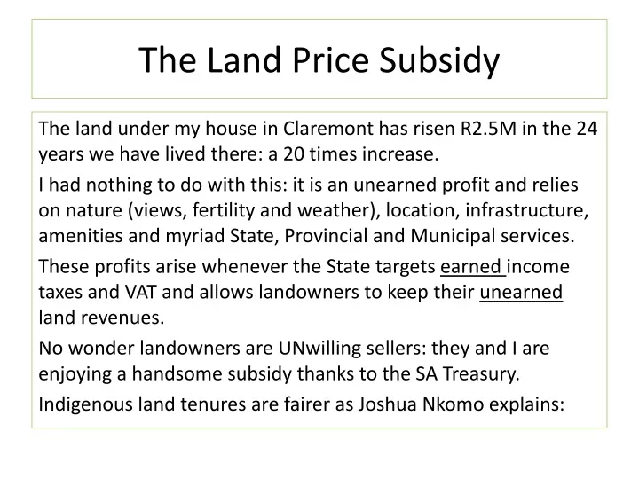 the land price subsidy