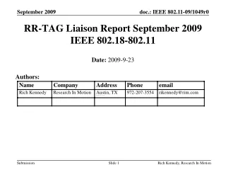 RR-TAG Liaison Report September 2009 IEEE 802.18-802.11