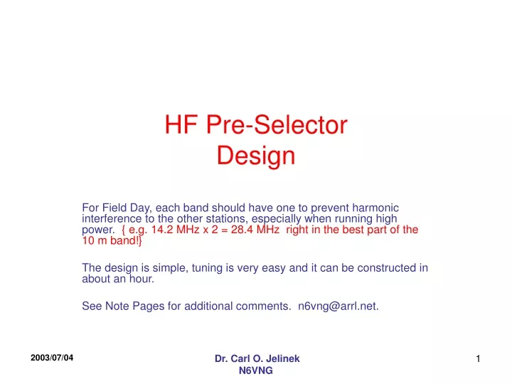 hf pre selector design