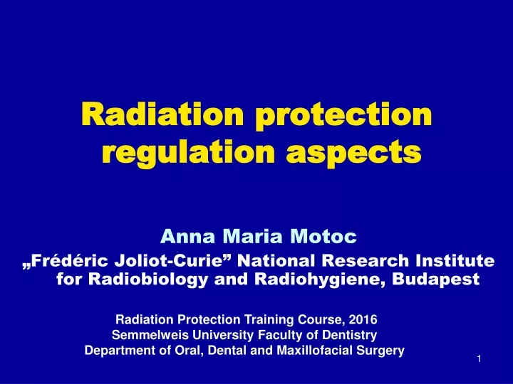 radiation p rotection r egulation aspects