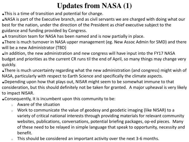 updates from nasa 1 this is a time of transition