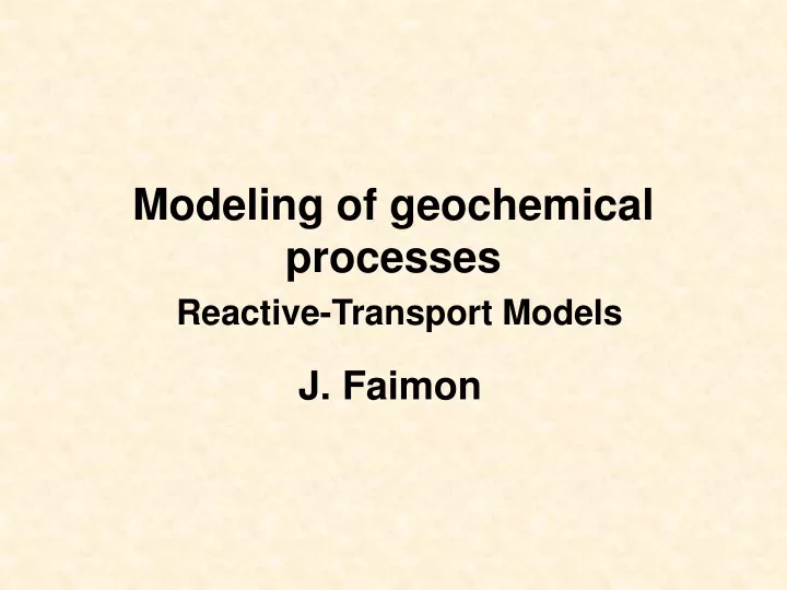 modeling of geochemical processes reactive transport models