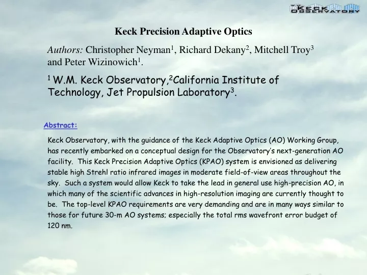 keck precision adaptive optics authors