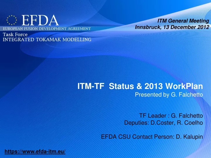 itm tf status 2013 workplan presented