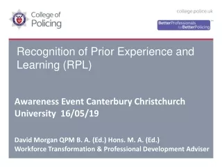 Recognition of Prior Experience and Learning (RPL)