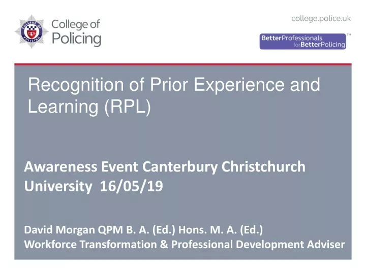recognition of prior experience and learning rpl