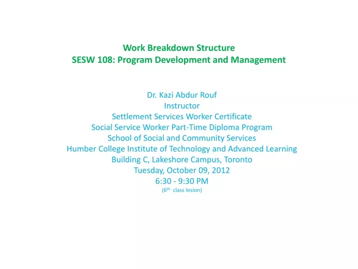work breakdown structure sesw 108 program development and management