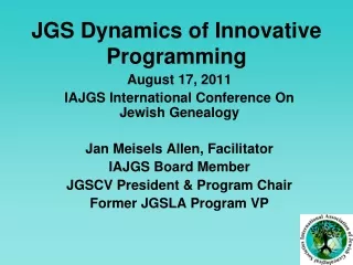 JGS Dynamics of Innovative Programming