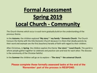 Formal Assessment  Spring 2019 Local Church - Community