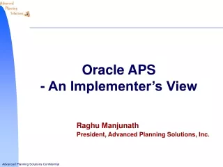 Oracle APS - An Implementer’s View