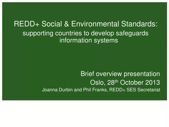 redd social environmental standards supporting