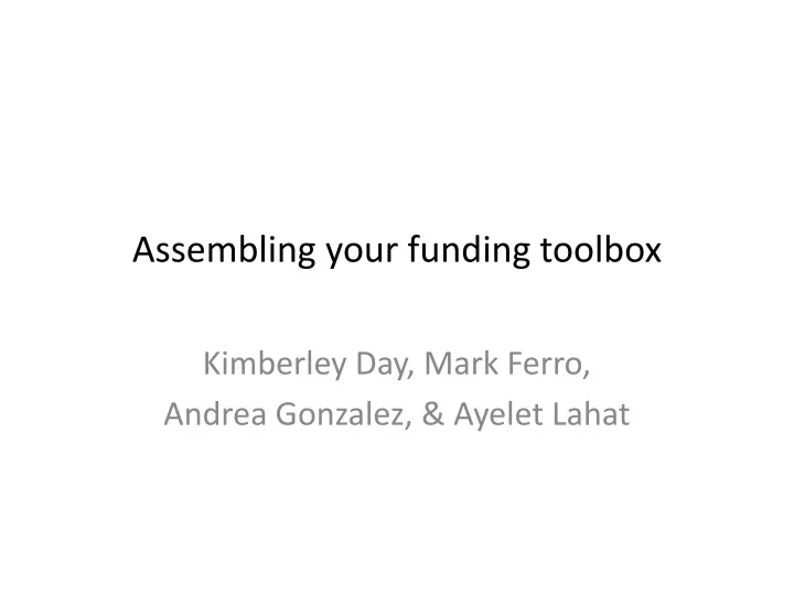 assembling your funding toolbox