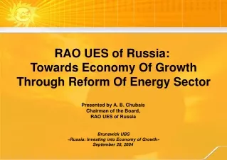 RAO UES of Russia :  Towards Economy Of Growth Through Reform Of Energy Sector
