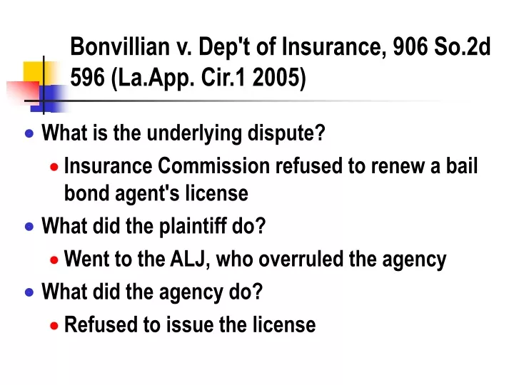 bonvillian v dep t of insurance 906 so 2d 596 la app cir 1 2005